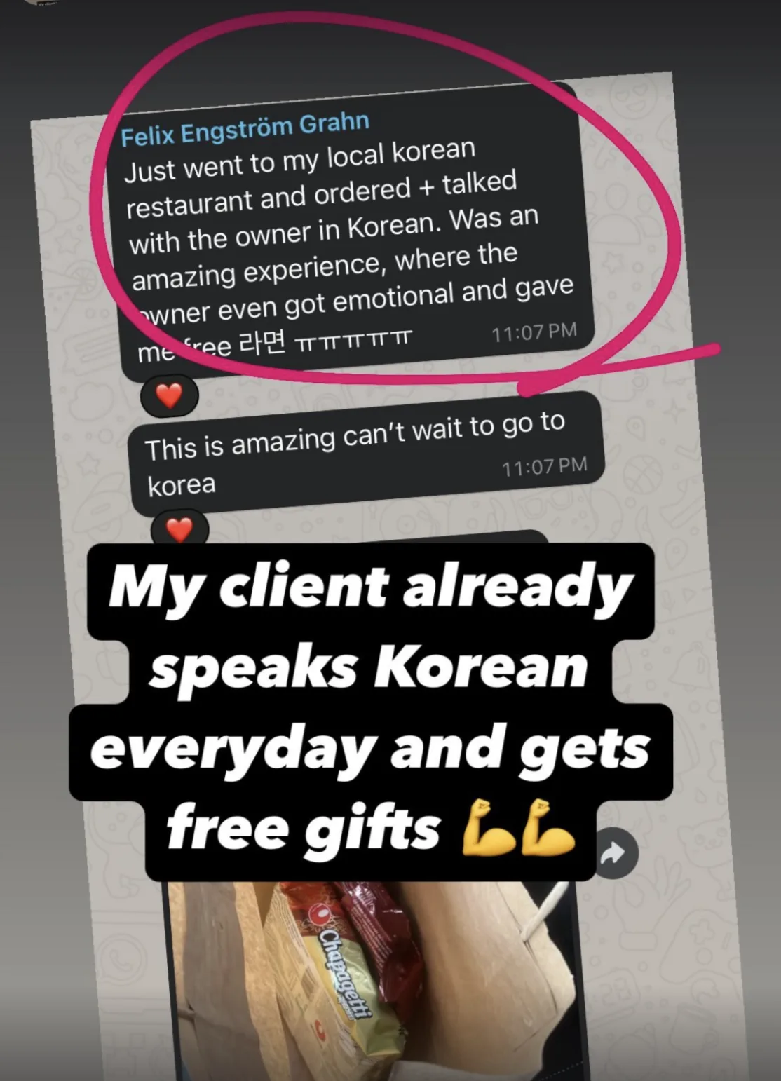 Ordered ramen in Korean