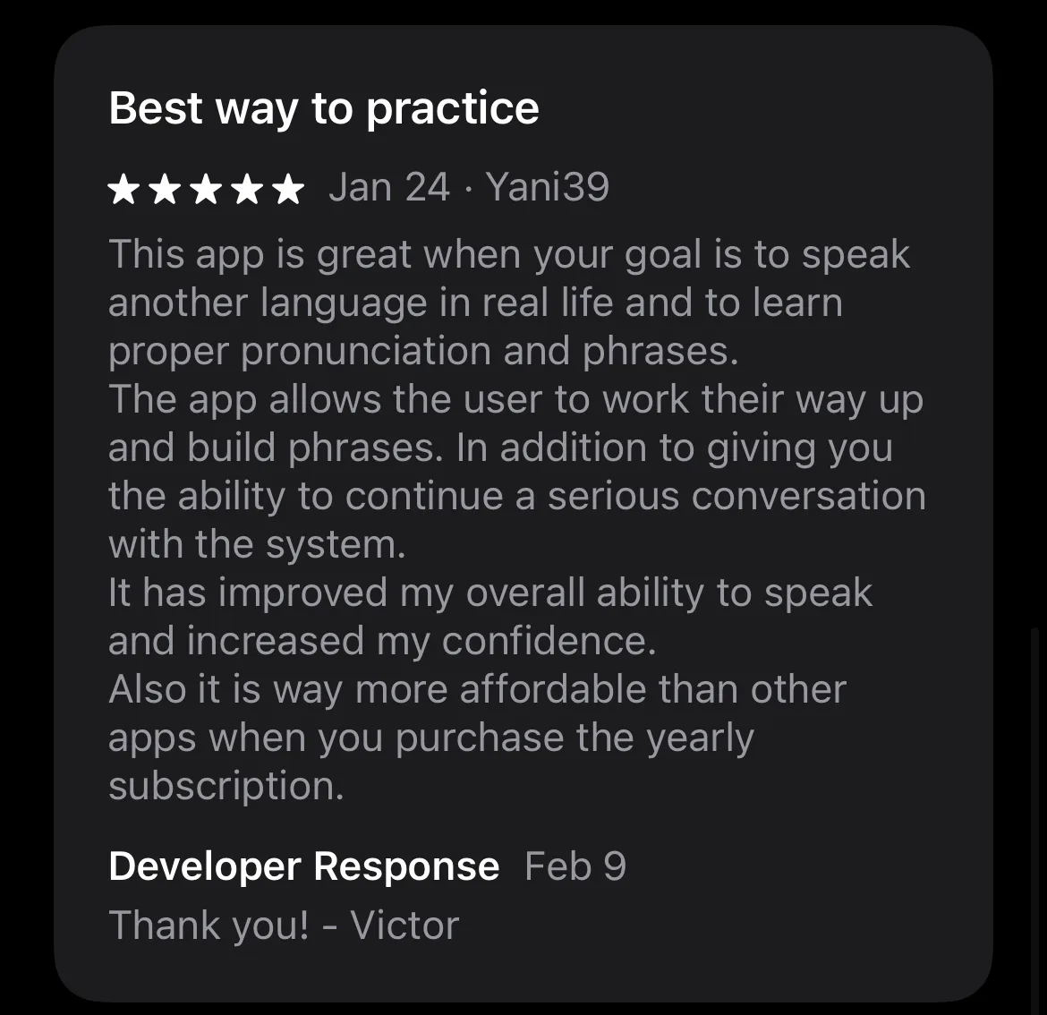 App Store 5-star review